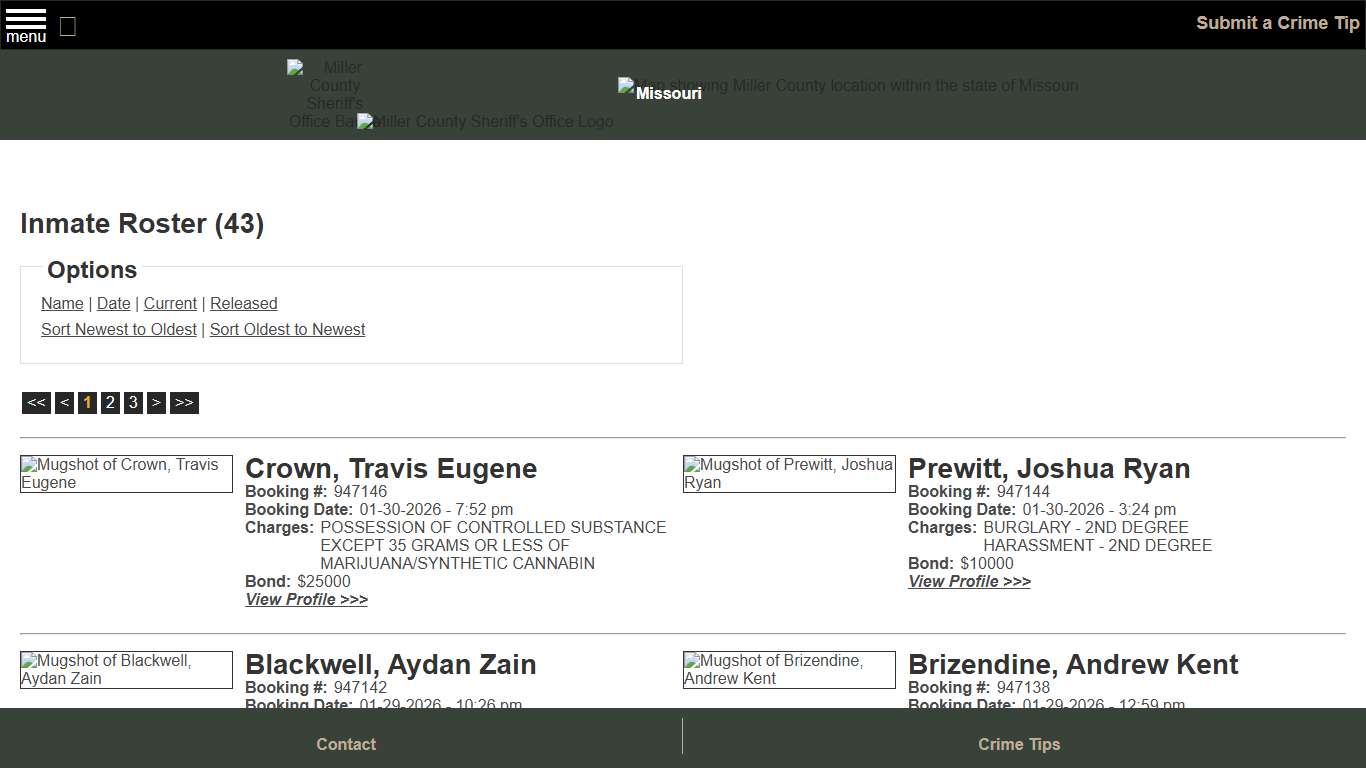 Inmate Roster - Current Inmates Booking Date Descending - Miller County Sheriff MO